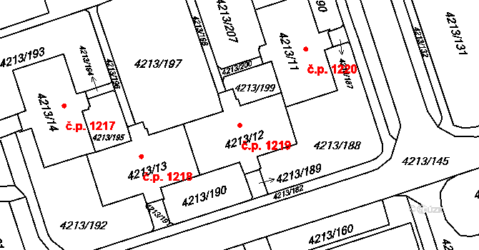 Lutyně 1219, Orlová na parcele st. 4213/12 v KÚ Horní Lutyně, Katastrální mapa
