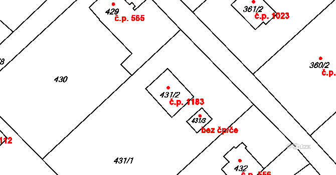 Poruba 1183, Orlová na parcele st. 431/2 v KÚ Poruba u Orlové, Katastrální mapa