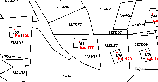 Milešov 177 na parcele st. 143 v KÚ Milešov nad Vltavou, Katastrální mapa