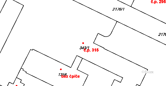 Zliv 315 na parcele st. 343/1 v KÚ Zliv u Českých Budějovic, Katastrální mapa