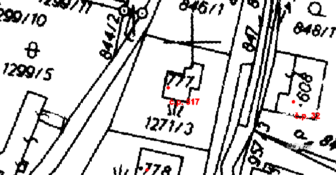 Dolní Dobrouč 517 na parcele st. 777 v KÚ Dolní Dobrouč, Katastrální mapa