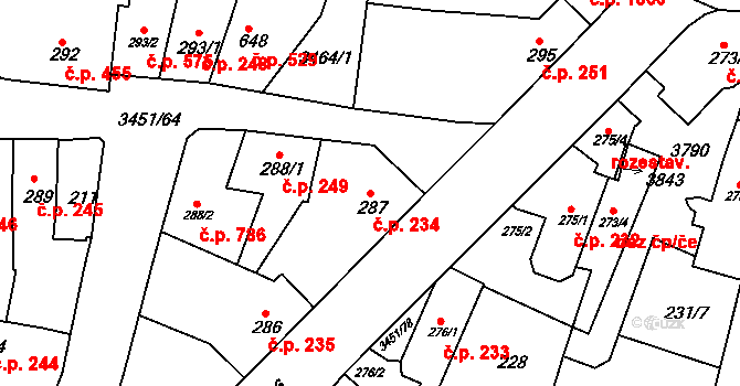 Lysá nad Labem 234 na parcele st. 287 v KÚ Lysá nad Labem, Katastrální mapa