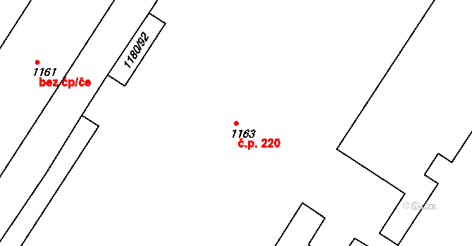 Miřetice u Klášterce nad Ohří 220, Klášterec nad Ohří na parcele st. 1163 v KÚ Miřetice u Klášterce nad Ohří, Katastrální mapa