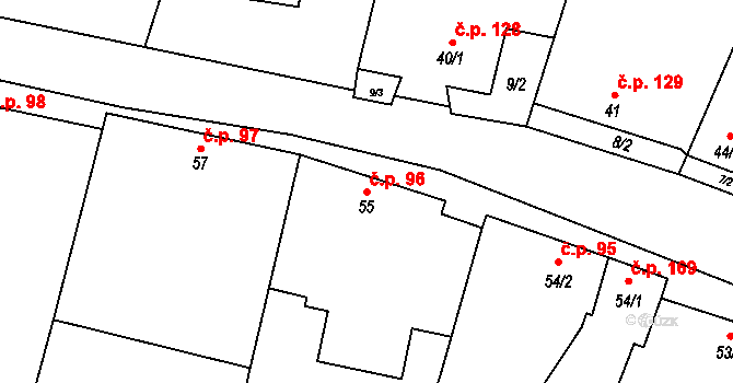 Mohelno 96 na parcele st. 55 v KÚ Mohelno, Katastrální mapa