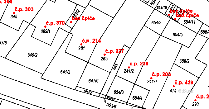 Náměšť nad Oslavou 227 na parcele st. 265 v KÚ Náměšť nad Oslavou, Katastrální mapa
