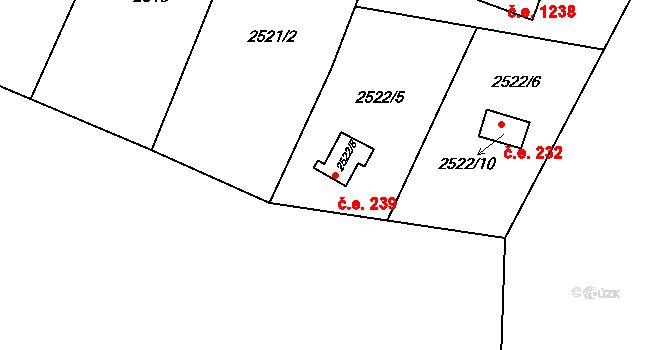 Jundrov 239, Brno na parcele st. 2522/8 v KÚ Jundrov, Katastrální mapa