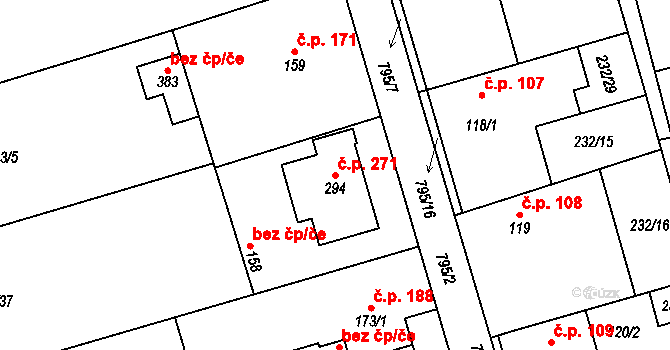 Kotvrdovice 271 na parcele st. 294 v KÚ Kotvrdovice, Katastrální mapa