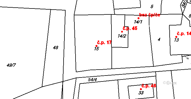Koberovice 17 na parcele st. 15 v KÚ Koberovice, Katastrální mapa