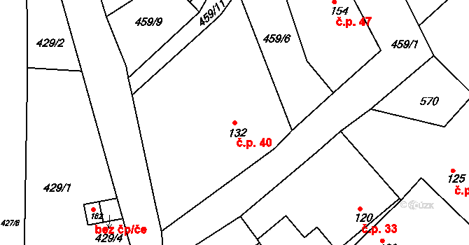 Stračovská Lhota 40, Mžany na parcele st. 132 v KÚ Stračovská Lhota, Katastrální mapa