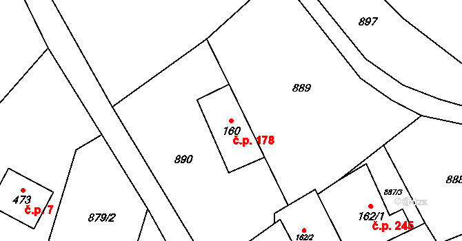Huntířov 178, Vítězná na parcele st. 160 v KÚ Huntířov, Katastrální mapa