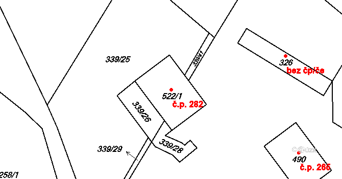 Liběchov 282 na parcele st. 522/1 v KÚ Liběchov, Katastrální mapa