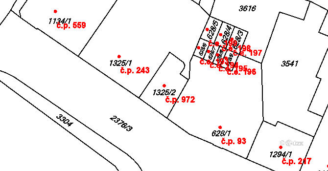 Cheb 972 na parcele st. 1325/2 v KÚ Cheb, Katastrální mapa