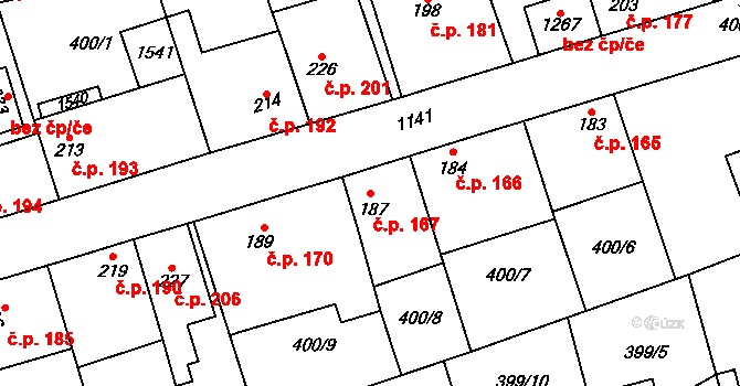 Veltrusy 167 na parcele st. 187 v KÚ Veltrusy, Katastrální mapa
