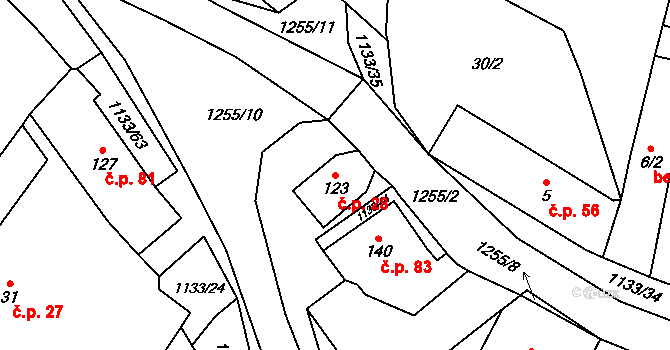 Malíkov nad Nežárkou 28, Horní Pěna na parcele st. 123 v KÚ Malíkov nad Nežárkou, Katastrální mapa
