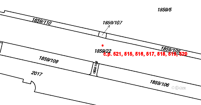 Kamýk 515,516,517,518,519,, Praha na parcele st. 1859/22 v KÚ Kamýk, Katastrální mapa