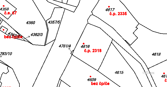 Dejvice 2318, Praha na parcele st. 4616 v KÚ Dejvice, Katastrální mapa