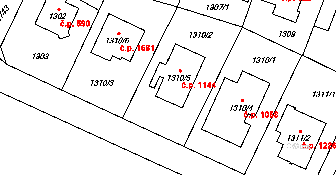 Kyje 1144, Praha na parcele st. 1310/5 v KÚ Kyje, Katastrální mapa