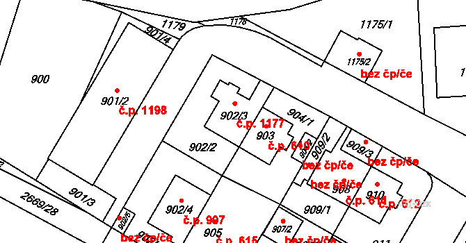 Hostivař 1177, Praha na parcele st. 902/3 v KÚ Hostivař, Katastrální mapa