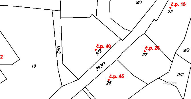 Dunovice 40, Cehnice na parcele st. 9/2 v KÚ Dunovice, Katastrální mapa