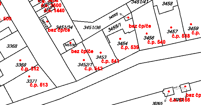 Jirkov 541 na parcele st. 3453 v KÚ Jirkov, Katastrální mapa