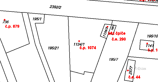 Rosice 1074 na parcele st. 1134/1 v KÚ Rosice u Brna, Katastrální mapa