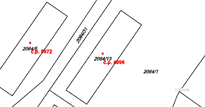 Chomutov 4996 na parcele st. 2064/13 v KÚ Chomutov I, Katastrální mapa
