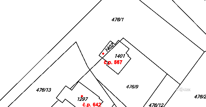 Horní Staré Město 567, Trutnov na parcele st. 1401 v KÚ Horní Staré Město, Katastrální mapa