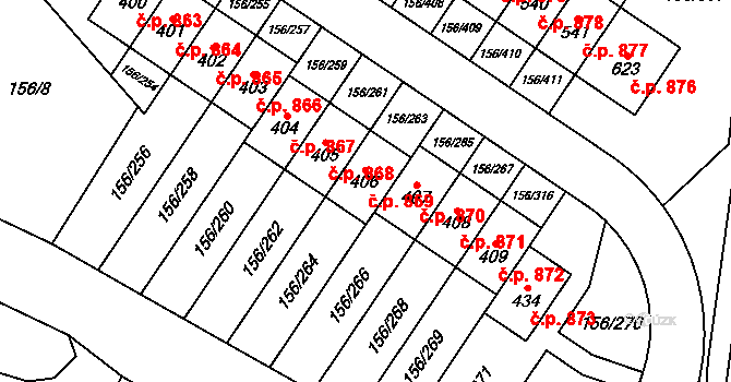 Velké Přílepy 869 na parcele st. 406 v KÚ Velké Přílepy, Katastrální mapa