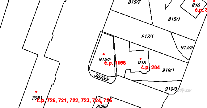 Lyžbice 1168, Třinec na parcele st. 919/2 v KÚ Lyžbice, Katastrální mapa