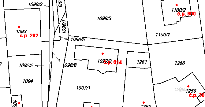 Týnec nad Labem 614 na parcele st. 1097/3 v KÚ Týnec nad Labem, Katastrální mapa