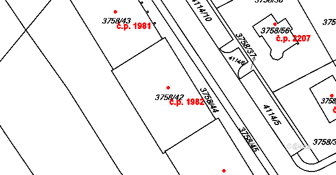 Sokolov 1982 na parcele st. 3758/42 v KÚ Sokolov, Katastrální mapa