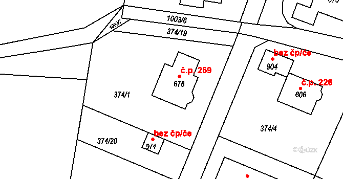 Srbín 269, Mukařov na parcele st. 678 v KÚ Srbín, Katastrální mapa