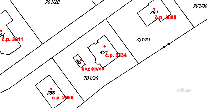 Šumperk 3134 na parcele st. 421 v KÚ Horní Temenice, Katastrální mapa