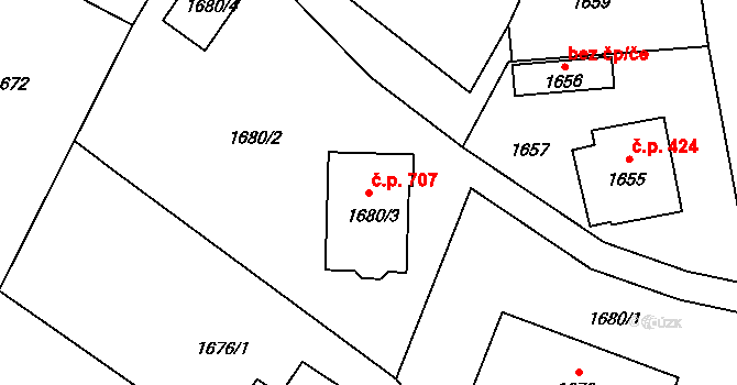 Rapotín 707 na parcele st. 1680/3 v KÚ Rapotín, Katastrální mapa
