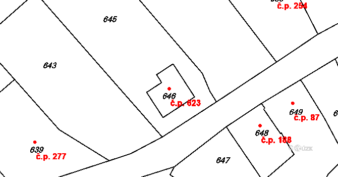 Štípa 623, Zlín na parcele st. 646 v KÚ Štípa, Katastrální mapa
