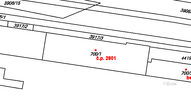 Zelené Předměstí 2801, Pardubice na parcele st. 700/1 v KÚ Pardubice, Katastrální mapa
