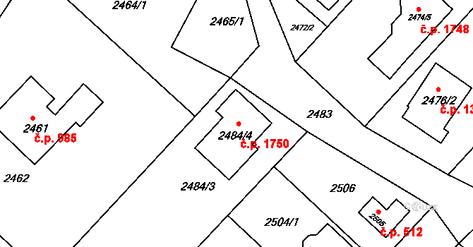 Kuřim 1750 na parcele st. 2484/4 v KÚ Kuřim, Katastrální mapa