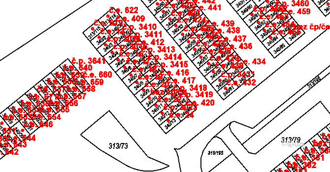 Vyškov-Předměstí 417, Vyškov na parcele st. 340/46 v KÚ Vyškov, Katastrální mapa