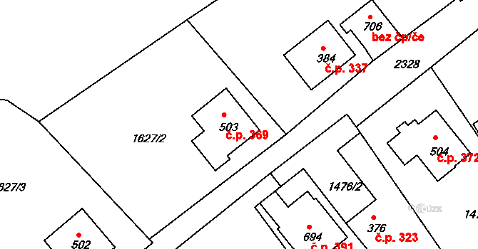 Křižanov 369 na parcele st. 503 v KÚ Křižanov, Katastrální mapa