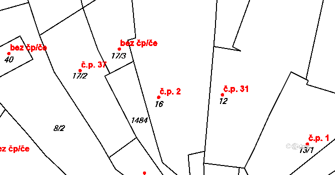 Kuřimské Jestřabí 2 na parcele st. 16 v KÚ Kuřimské Jestřabí, Katastrální mapa