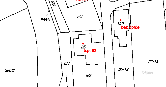 Petráveč 52 na parcele st. 85 v KÚ Petráveč, Katastrální mapa