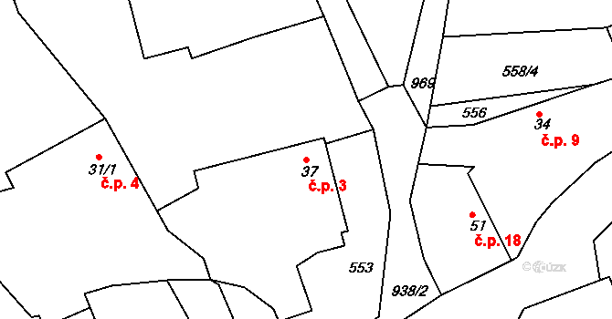 Nosetín 3, Chyšky na parcele st. 37 v KÚ Nosetín, Katastrální mapa