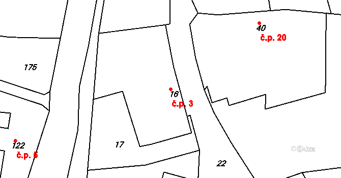 Klečůvka 3, Zlín na parcele st. 16 v KÚ Klečůvka, Katastrální mapa