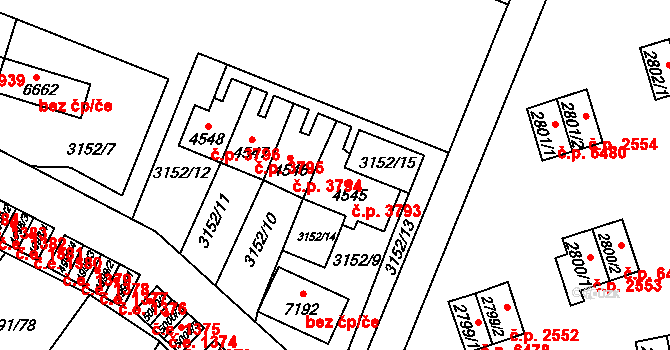 Zlín 3793 na parcele st. 4545 v KÚ Zlín, Katastrální mapa