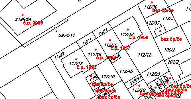 Předměstí 1954, Opava na parcele st. 112/15 v KÚ Opava-Předměstí, Katastrální mapa