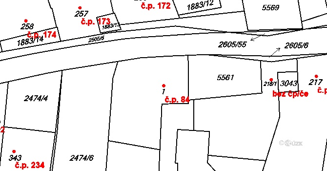 Nedachlebice 84 na parcele st. 1/1 v KÚ Nedachlebice, Katastrální mapa