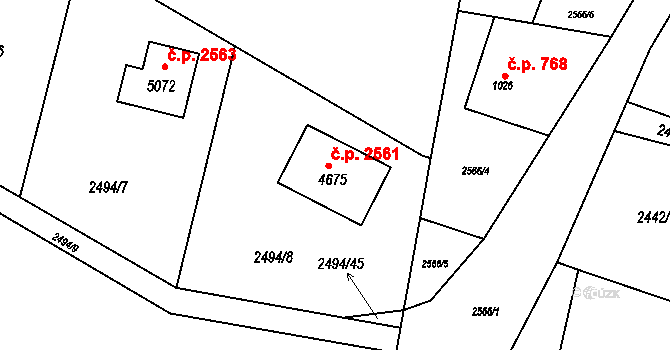 Rožnov pod Radhoštěm 2561 na parcele st. 4675 v KÚ Rožnov pod Radhoštěm, Katastrální mapa