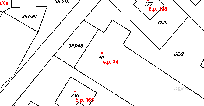 Řestoky 34 na parcele st. 40 v KÚ Řestoky, Katastrální mapa