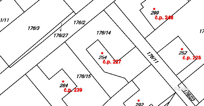 Rosice 227 na parcele st. 254 v KÚ Rosice u Chrasti, Katastrální mapa
