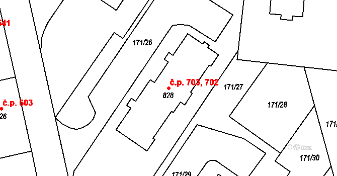 Slatiňany 702,703 na parcele st. 828 v KÚ Slatiňany, Katastrální mapa